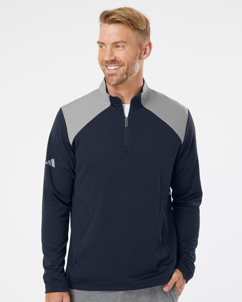 Adidas A532 - Textured Mixed Media Quarter-Zip Pullover