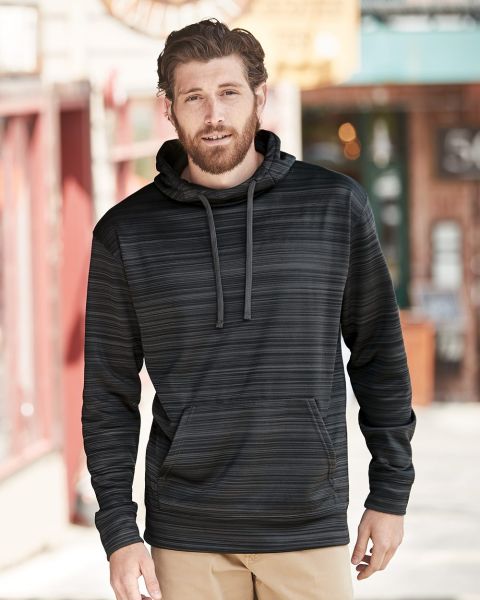 J. America 8661 - Odyssey Striped Performance Fleece Hooded Pullover Sweatshirt